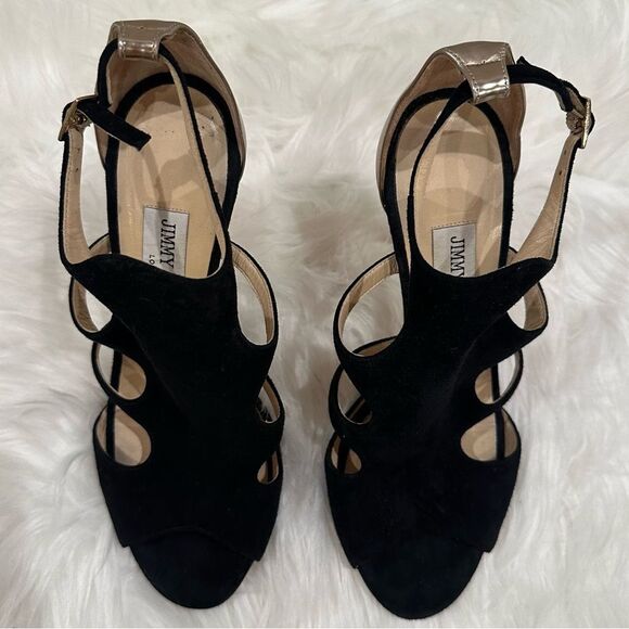 Jimmy Choo Tida Suede Cutout Sandals in Black Suede - Picture 2 of 15